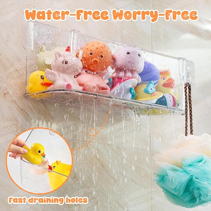 Bath Toy Storage Adhesive Shower Caddy for Baby Bath Toys Bathtub Toy Storage Holder Organizer Large Capacity Acrylic Shower Shelves for Bathroom Babies Bathing Accessories Shelf, 2 Pack