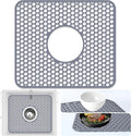 Sink Protectors Mat - 13.58"x11.6" Kitchen Sink Pad for Bottom of Basin for Protection of Stainless Steel and Tableware, Farmhouse Rubber Basin Mat Protector with Center Drain - Light Gray