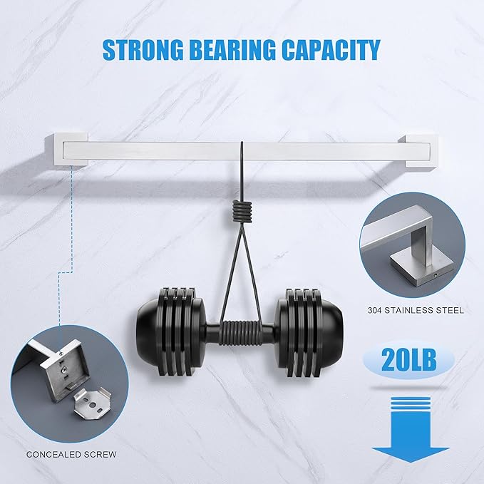 LANC 20-Inche Hand Towel Bars for Bathroom Wall Mounted 40-CM Brushed Nickel Bath Towel Racks Total-22” Towel Rods Stainless Steel Towel Rails for Toilet Towel Holder Towel Hanger, A8804BN-5P1