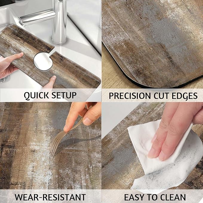 MCALK Dark Brown Kitchen Sink Faucet Mat Splash Guard, Absorbent Quick-Dry Kitchen Sink Mat - Ideal for Splash Guard & Drip Catching with Abstract Art Decor( 1pc 15"x5.5")