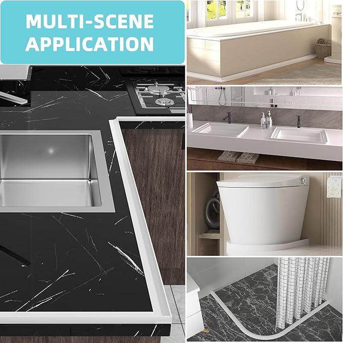 Shower Threshold Water Dam,Walk in Shower Water Guard, Shower Dam Water Barrier Bathroom Sink Splash for Dry And Wet Separation Caulk Seal Strip Edge Trim (98Inch, Transparent)