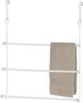 MyGift White Metal 3-Tier Over The Door Towel Rack - Bathroom Door Towel Holder, Over Shower Door Drying Rack for Small Spaces