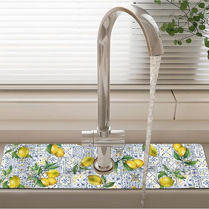 Patterned Sink Faucet Mat Kitchen Splash Guard Super Absorbent Drying Mat, Non-Slip Drain Pad for Kitchen Counter or Bathroom-24x5.5in