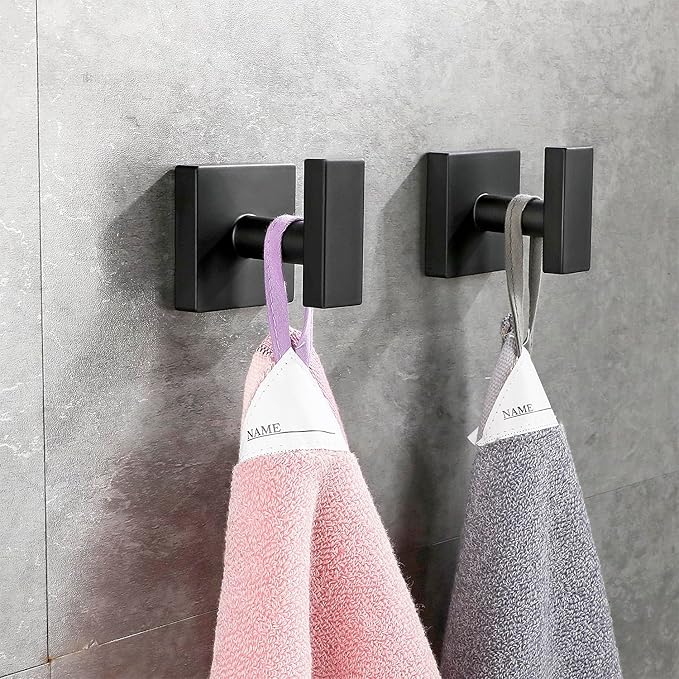 Bath Towel Hook, Bathroom Lavatory Accessories Wall Mount Single Coat and Robe Hook SUS304 Stainless Steel, Matte Black Square (1PC)…