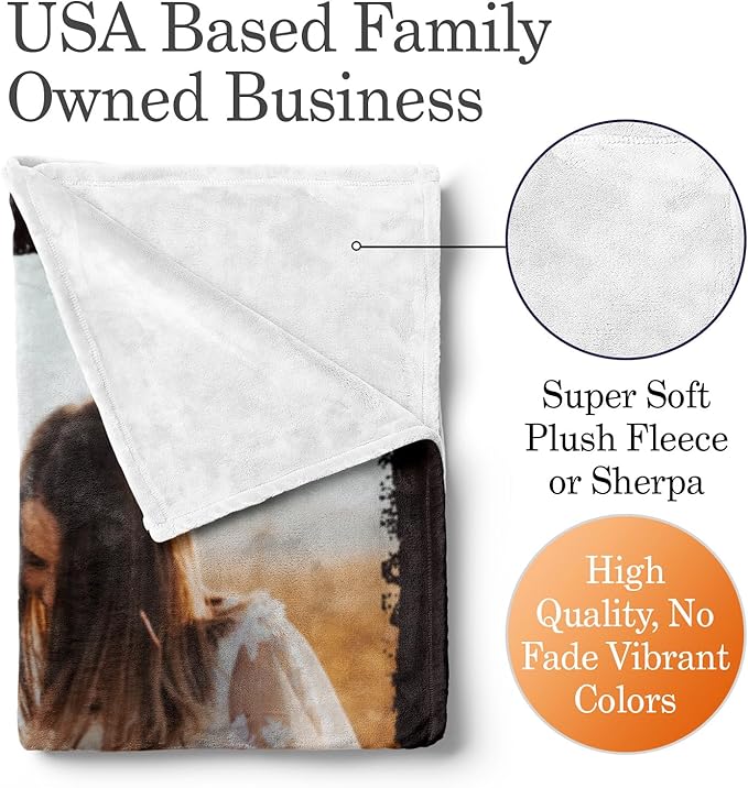Ships Next Day, Custom Blanket with Picture and Text - Printed in USA, Personalized Photo Blanket with Text (Sherpa 50x60)
