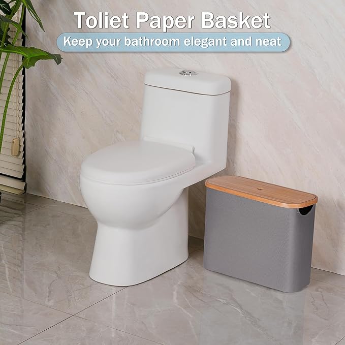 efluky Toilet Paper Storage, Toilet Paper Basket with Lid Organizer for Bathroom, Free Standing Holder with Storage, Grey
