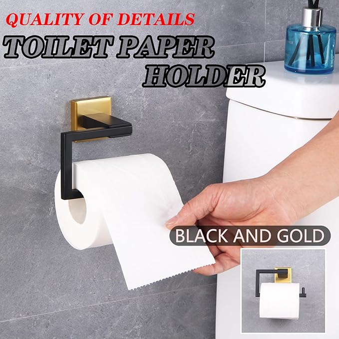 GERZWY SUS 304 Stainless Steel Toilet Paper Holder Paper Towel Dispenser Tissue Roll Hanger Wall Mounted (Black & Gold) JG1905-BDD