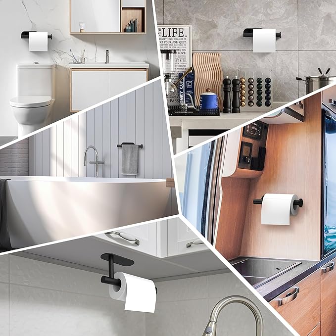 WYSE Self Adhesive Black Toilet Paper Holder,Stick on Toilet Paper Holder for Bathroom,Toilet Paper Roll Holders,SUS304 Stainless Steel RV Toilet Roll Holder