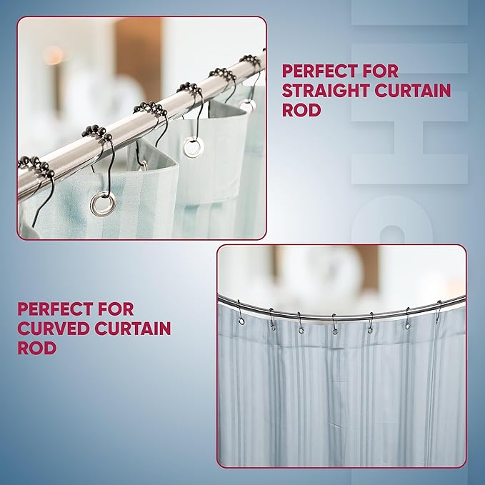 Shower Curtain Hooks Rust Proof (Set of 12) - Stainless Steel Shower Curtain Rings - Anti Slip Roller Balls for Easy Glide (Secure Lock Hooks, Matte Black)