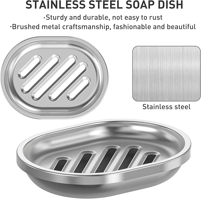 Soap Dish,Stainless Steel Soap Holder with Drain Spout,Brushed Metal Soap Saver for Bathroom Shower, Bathtub, Kitchen Sink,Durable and Stylish