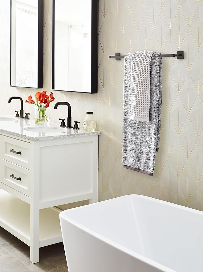 Amerock BH36074MB | Matte Black Towel Bar | 24 in (610 mm) Towel Rack | Appoint | Bathroom Towel Holder | Bathroom Hardware | Bath Accessories