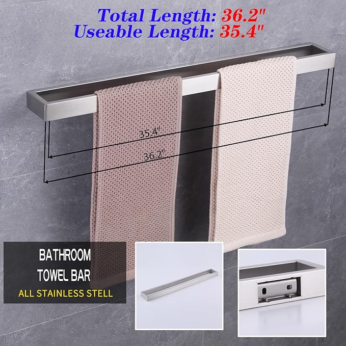 GERZWY 36-Inch Bathroom Towel Bar Stainless Steel Bath Towel Bar Modern Style Wall Mount Brushed Finish HG17703-LS