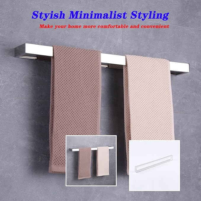 GERZWY 36-Inch Bathroom Towel Bar SUS 304 Stainless Steel Bath Towel Bar Modern Square Style Wall Mount Polished Finish HG17703-JG
