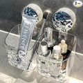 2 Pack Suction Cup Shower Caddy, Wall Mounted Suction Electric Toothbrush Holder for Bathroom, Clear Shower Rack with 2 Movable Hooks, Toothpaste and Razors Shower Organizer