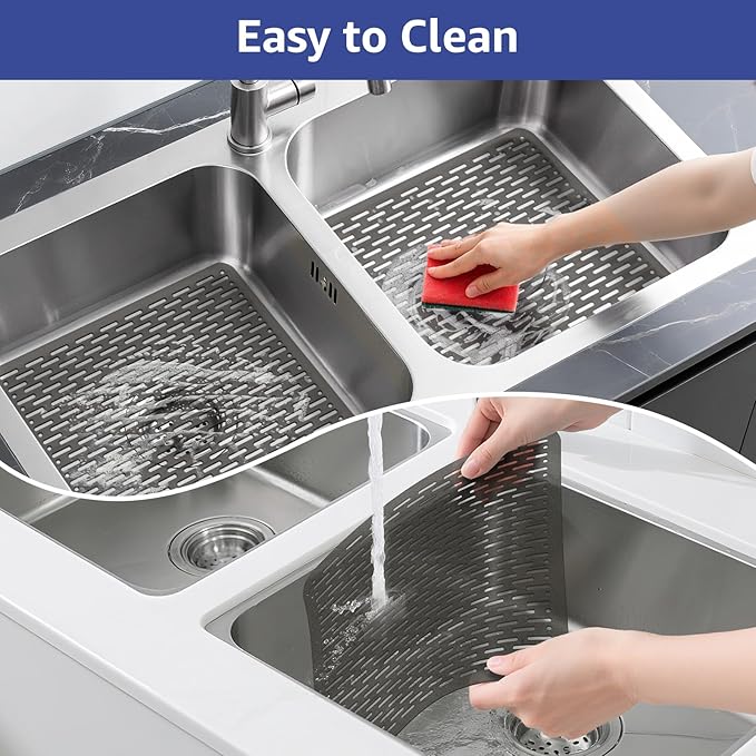 Yolife 2 Pack Kitchen Sink Mats,15.8inch x 12inch PVC Sink Protector Mat for Stainless Steel, Sink Drainer Mat Dish Drying Mat Protector Prevents Scratches,Dishes and Glassware