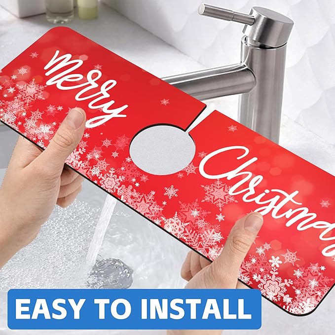 Merry Christmas Snowflake Kitchen Sink Splash Guard Mat Absorbent Fast Drying Mat Faucet Draining Mat Sink Splash Guard Behind Faucet Drip Catcher for Kitchen Bathroom 5.5"×15"