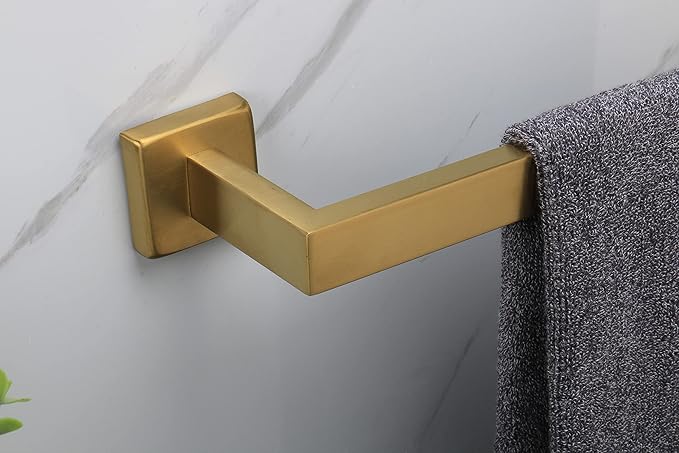 TocTen Bath Towel Rack - Square Base Thicken SUS304 Stainless Steel Towel Bar for Bathroom, Bathroom Accessories Towel Rod Heavy Duty Wall Mounted Towel Holder. (Brushed Gold, 16)