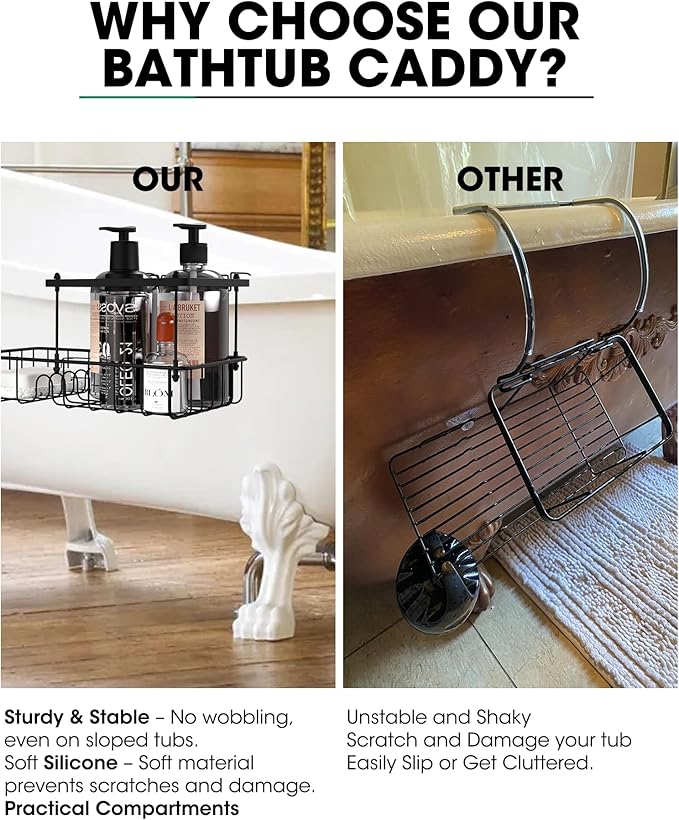 Rustproof Hanging Shower Caddy for Bathtub, Stainless Steel Shower Caddy for Tub Side, Hanging Shower Organizer Basket for Shampoo, Conditioner, Soap & Bath Accessories, Easy Install, Matte Black