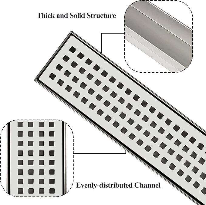 24 Inch Linear Shower Drain Brushed Recatngular Floor Drain,SUS304 Stainless Steel CUPC Certificate (24 inch)