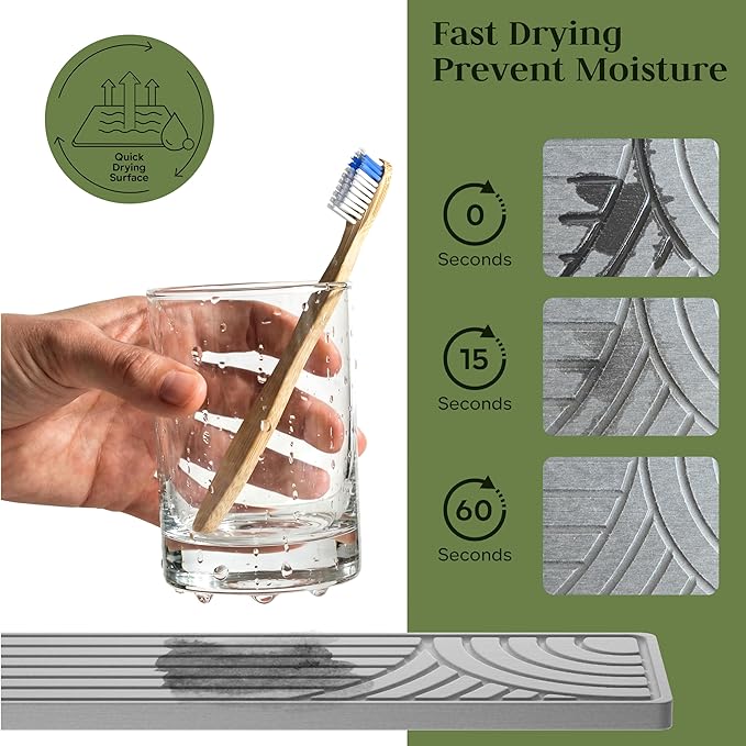 Faucet Mat for Kitchen Sink, Diatomite Drying Stone Mat Protector, Sink Faucet Mat Splash Guard, Absorbing Stone Tray for Kitchen Bathroom Counter