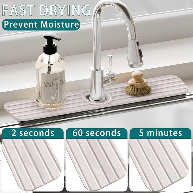 Faucet Mat for Kitchen Sink - 23.6 x 4inch Faucet Splash Guard for Bathroom Counter, Absorbent Diatomite Mat, Fast Drying Stone Sink Tray, Prevents Moisture Buildup