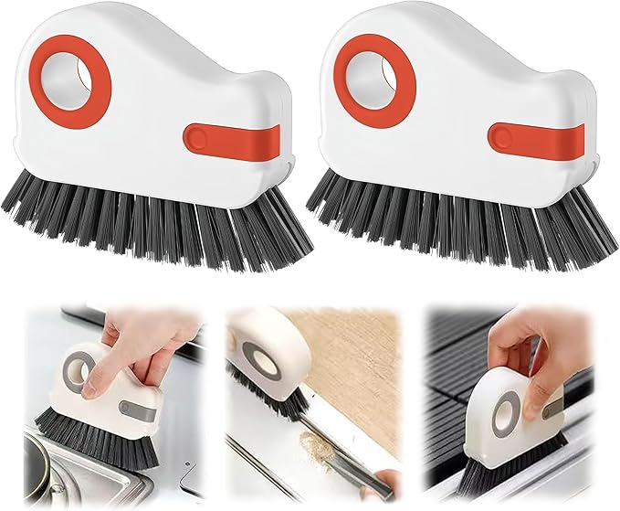 AYNUUY 2 in 1 Groove Cleaning Brush, Window Track Cleaning Tools Multifunction Grout Cleaner Tool with Tweezers and Scraper for Sliding Door Track, Window Seal, Sill (Orange 2Pcs)