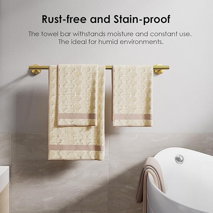 FORIOUS Towel Bar Wall Mounted, Stainless Steel Towel Racks for Bathroom, Includes Wall Mounting Hardware (Brushed Gold, 20 Inch)