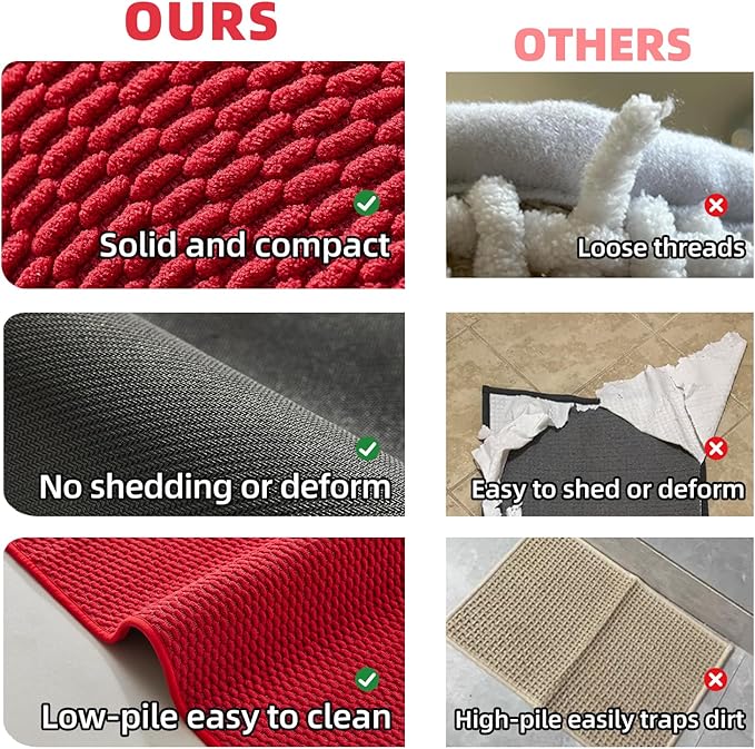 Christmas Bathroom Runner Rugs, Long Bath Mat Runner Washable Thin Quick Dry Low Pile Bathroom Runner Rugs Non Slip, Red 16"x60"