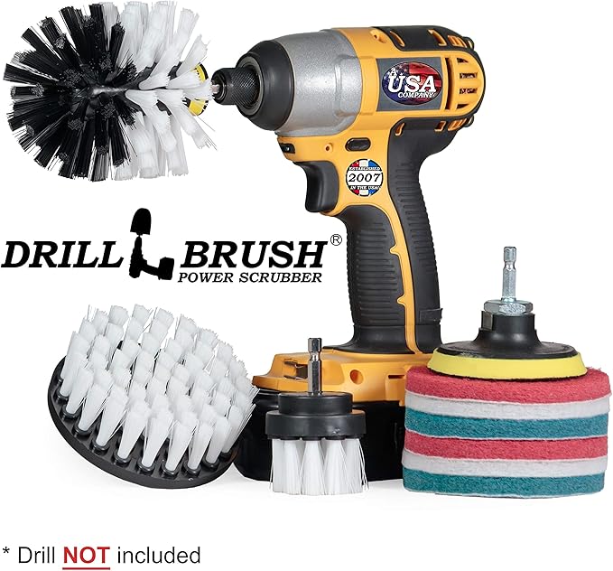 Drillbrush Cleaning Supplies - Detail Brush Set - Upholstery Cleaner Brush - Carpet Cleaner Scrub Brush - Auto Brush Cleaning - Car Cleaning Kit Interior Detailing Kit - Upholstery Cleaning Brush
