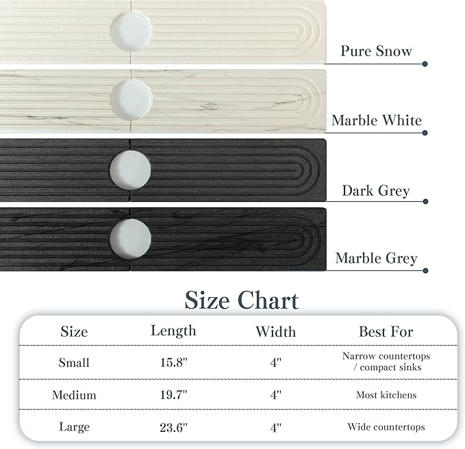 Stone Faucet Mat for Kitchen Sink, Quick Drying Mats, Water Absorbing Guard & Sink Protectors, Diatomite Bathroom Counter Tray, Kitchen Decor Home Accessories - Marble White,15.8''x4''