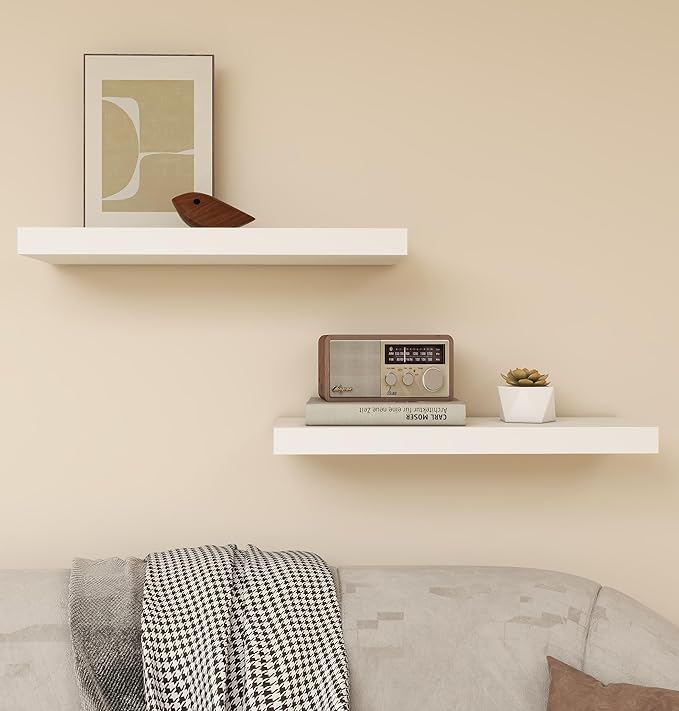 Vervida® White Floating Shelves Bathroom 2 Set of 24 W x 7.9" D Wall Shelves for Kitchen, Bedroom, Storage Shelves for Home Decor, Shelves for Room Invisible Brackets