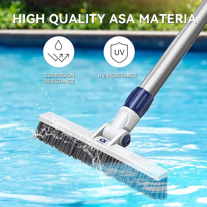 12" Pool Brush Head Cleaning Pool Wall &Waterline Tiles & Steps, Premium PP Bristles Pool Scrub Brushes for Small Inground Pools & Above-Ground Pools Spa Bathroom Hot Tub Fit Standard Pool Pole