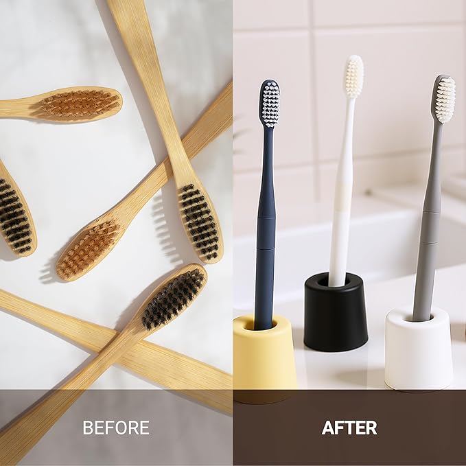 Modern Bathroom Toothbrush Holder Silicone Vent Design Family Size (Yellow)