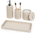Beige Bathroom Accessories Set 4 Pcs - Toothbrush Holder,Lotion Soap Dispenser,Qtip Holder Dispenser,Vanity Tray for Countertop Vanity Organizer,Bathroom Accessory Set