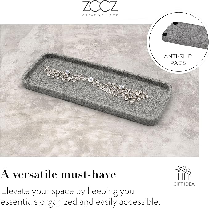 ZCCZ Grey Bathroom Accessory Sets, 4 Pieces Bathroom Accessories Complete Set Vanity Countertop Accessory Set, Includes Lotion Dispenser Soap Pump, Tumbler, Toothbrush Holder and Tray