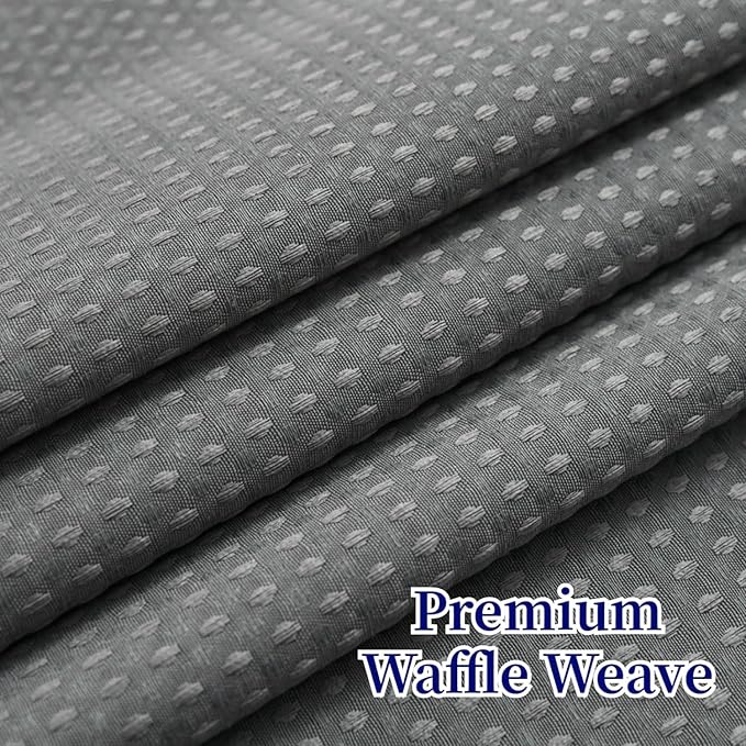 No Hooks Required Long Waffle Weave Shower Curtain with Snap in Liner-Hotel Grade Waterproof & Mesh Top Window Spa Like Bath Curtain Machine Washable Heavy Duty 71''W x 86''H Grey