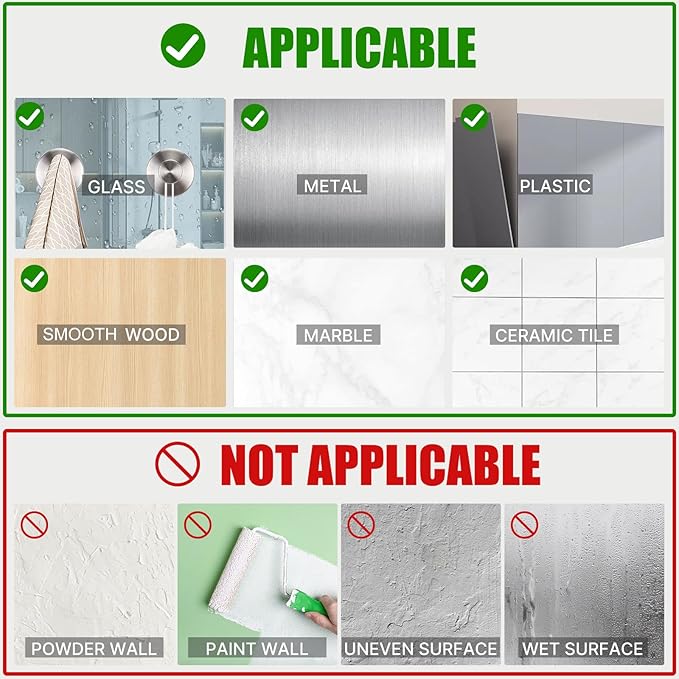 Silver Waterproof Suction Cup Hooks, 8-Pack Heavy Duty Stainless Steel No Drill Shower Hooks for Hanging Towels, Robes, Loofahs, Holder Holds Strong on Tile, Glass, Mirror, Wall, Bathroom Door