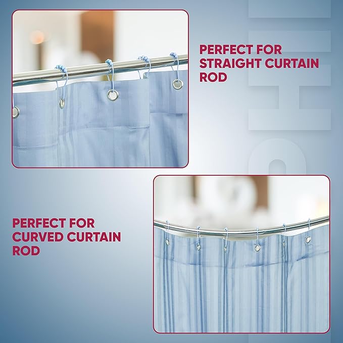 Shower Curtain Hooks Rust Proof (Set of 12) - Stainless Steel Shower Curtain Rings - Anti Slip Roller Balls for Easy Glide (Secure Lock Hooks, Sky Blue)