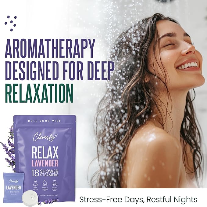Cleverfy Lavender Shower Steamers Aromatherapy - Valentines Day Gifts for Her, Him, Women, Daughter, Mom, Girlfriend, Wife, Teen Girls - Valentines Gifts for Her, Him, Women and Men - 18 Tablets