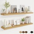 Fun Memories 48 Inch Deep Floating Shelves for Wall, 2 Pack of Long Wall Mounted Wood Shelves with Invisible Brackets for Bathroom, Bedroom, Living Room, Kitchen Decor and Storage, Oak