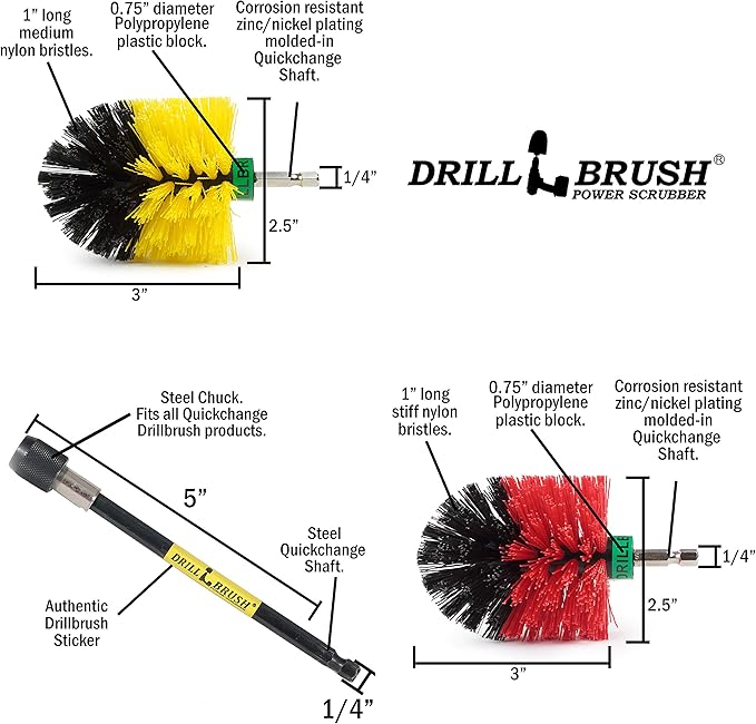 Mini Size Bathroom, Kitchen, and Garage Medium and Stiff Brushes with Extension