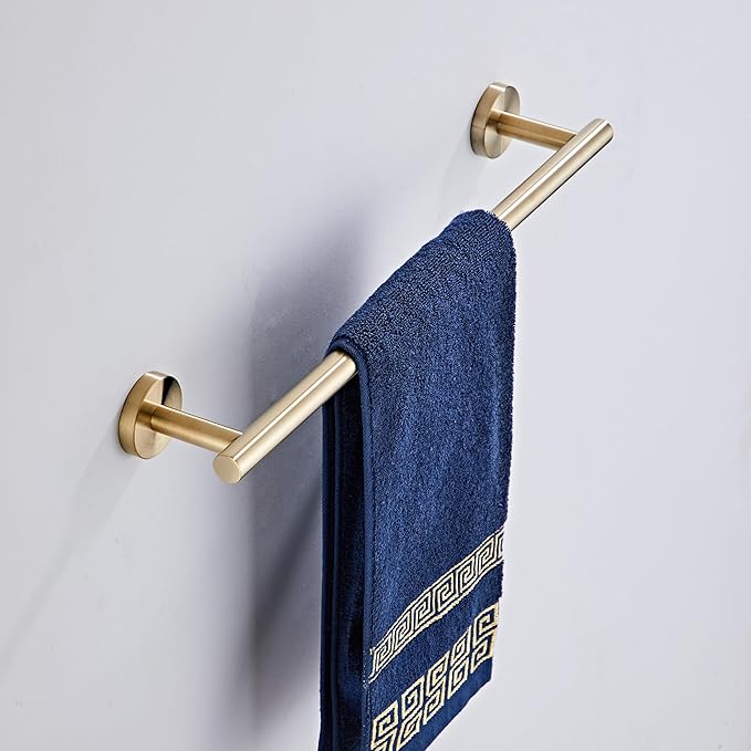 Bath Towel Bar, 12 Inch 304 Stainless Steel Thicken Towel Holder for Bathroom Wall, Towel Holder Brushed Gold Finished Wall Mount (Total Length 14-Inch)
