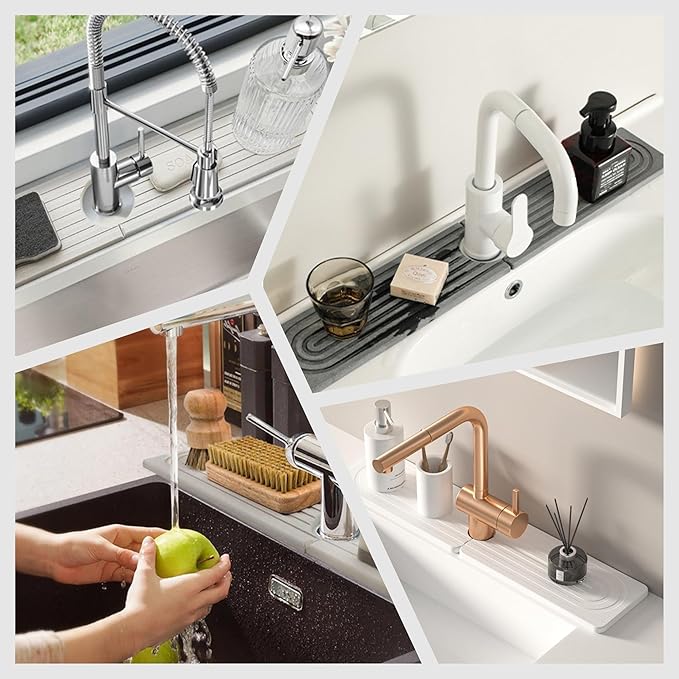 Faucet Mat for Kitchen Sink, 24'' Long Diatomite Quick Dry Faucet Mat Faucet Splash Guard for Bathroom Counter, Kitchen [White, 23.6" x 3.9"]