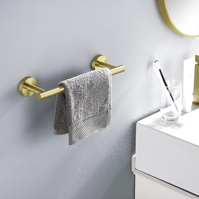KES 9.6 Inches Hand Towel Bar Bathroom Towel Holder Kitchen Dish Cloths Hanger SUS304 Stainless Steel RUSTPROOF Wall Mount Brushed Gold, Total Length 12 Inch, A2000S30-BZ