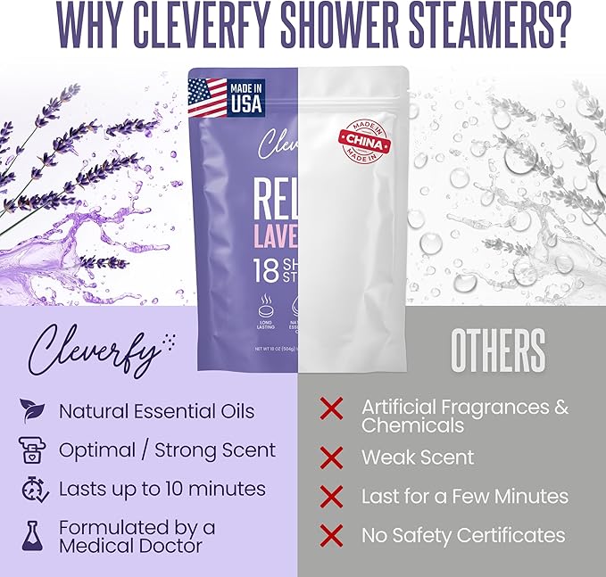 Cleverfy Lavender Shower Steamers Aromatherapy - Valentines Day Gifts for Her, Him, Women, Daughter, Mom, Girlfriend, Wife, Teen Girls - Valentines Gifts for Her, Him, Women and Men - 18 Tablets