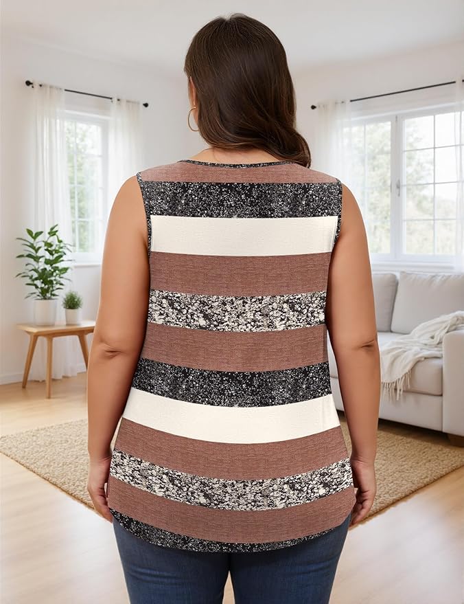 AKEWEI Womens Plus Size Tank Tops Ladies Sleeveless Summer Pleated Tops Oversized Flowy Tunics XL-5XL