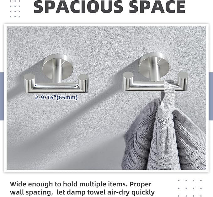 APLusee Brushed Nickel Double Towel Hook 2 Pack, 304 Stainless Steel Clothes Hook, Wall Mounted