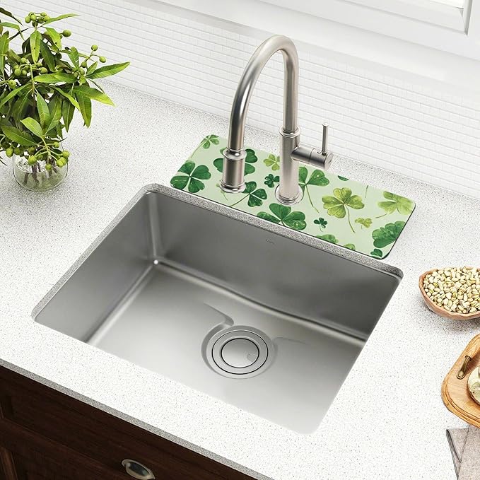 Green Natural St Patrick Clovers Kitchen Sink Splash Guard Faucet Mat Diatomite Absorbent Pad for Bathroom RV 30x5.4in 1PCS water