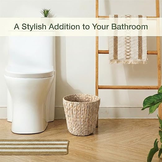 2-Pack Wicker Trash Can for Bathroom - Wicker Waste Basket for Bedroom, Office - Rattan Trash Can - Decorative Waste Basket (White, 3 Gallons)