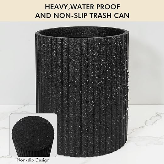 Black Luxury Stone Bathroom Trash Can, Modern Bathroom Office Trash Can, Resin Wastebasket, Garbage Receptacle Bin for Bathrooms, Offices, Powder Rooms, Kitchens (Black)
